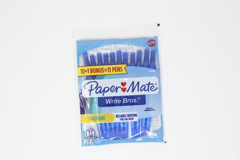 Paper Mate Write Bros Ballpoint Pen 11 ct (10+1) 1.0mm Medium Point Pens, Blue only - KB School Supply