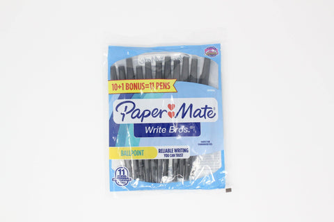Paper Mate Write Bros Ballpoint Pen 11 ct (10+1) 1.0mm Medium Point Pens, Black only - KB School Supply