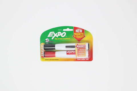 Expo Dry Erase Markers 2 ct, Magnetic & Eraser, Chisel Tip, low odor ink, Black & Red - KB School Supply