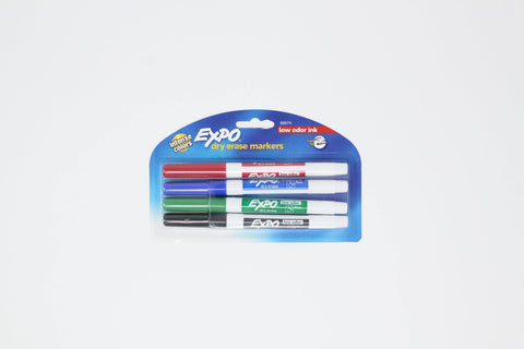 Expo Dry Erase Markers 4 ct, Assorted Color, Fine Tip, Low odor ink - KB School Supply