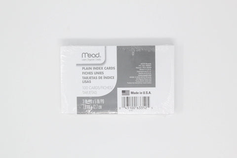 Mead Plain Index Cards, 100 Cards, 3 in x 5 in - KB School Supply
