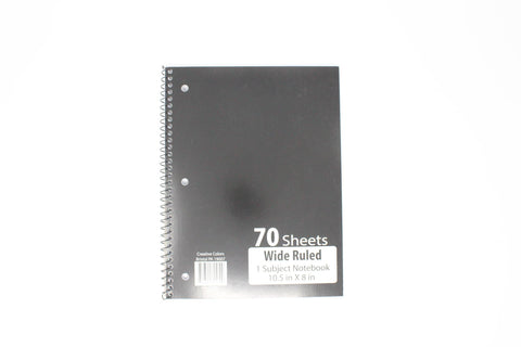 Creative Colors 1 Subject Notebook, 10.5 in x 8 in, Wide Ruled 70 Sheets - KB School Supply